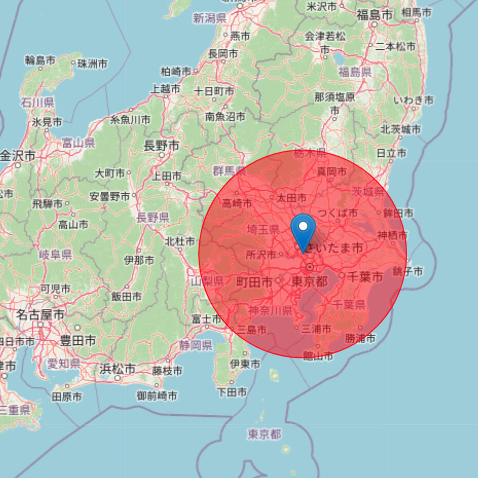 「地図に円を描く(Leaflet API版)」を使った完成地図見本